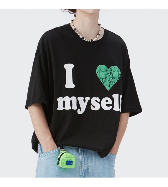 Loose Lettering Faux Embroidered Short Sleeve T-Shirt