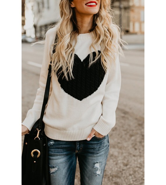 With Love Round Neck Color Block Sweaters
