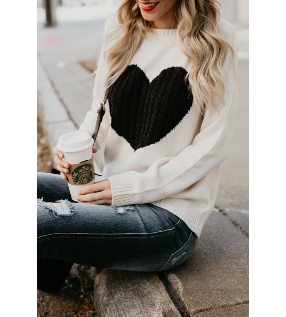 With Love Round Neck Color Block Sweaters