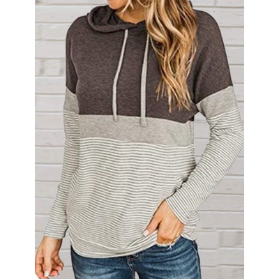 Casual Stitching Striped Long-Sleeved Hooded Sweatshirt